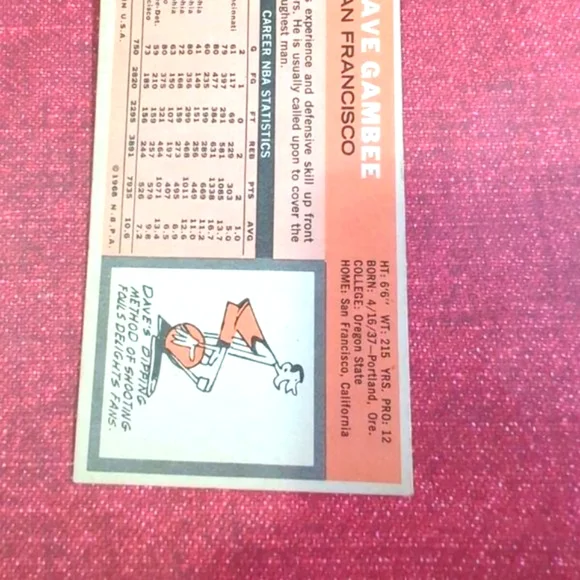 Topps Dave Gambee #154 Vintage 1970 Tall Card San Francisco Warriors.